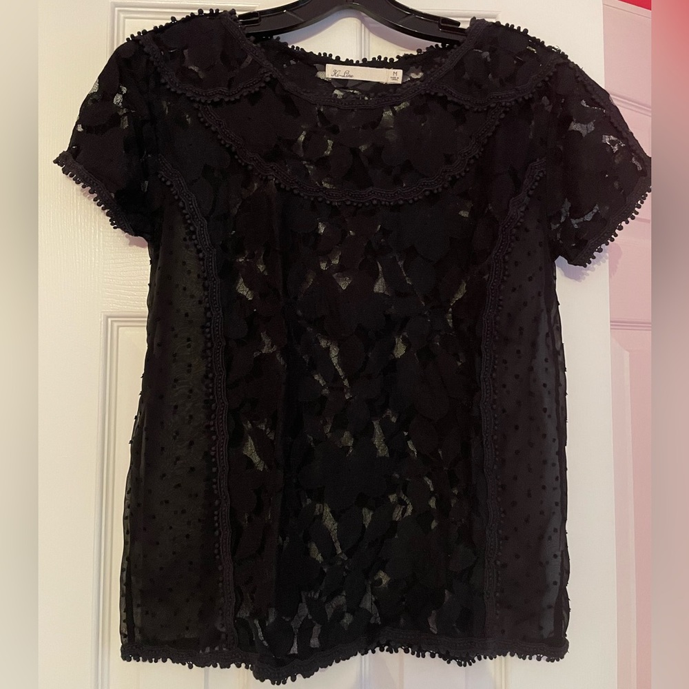 Madewell black lace short sleeve top